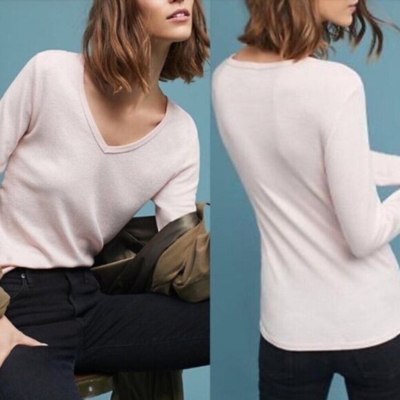 Anthropologie x Michael Stars Pale Pink Shine Long Sleeve V-Neck Top Size M/L - Picture 1 of 6
